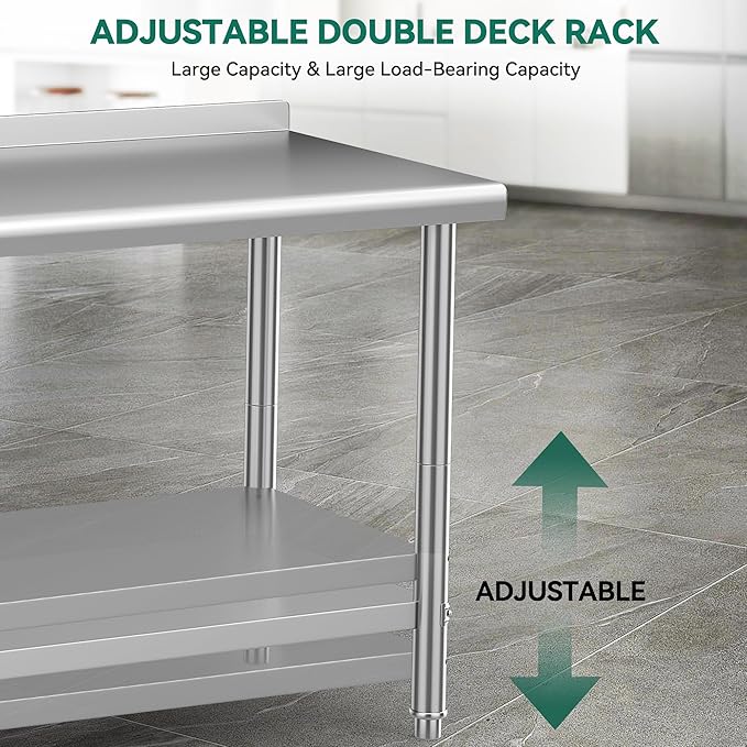 YITAHOME 30" x 24" Stainless Steel Table with Wheels for Prep & Work with Backsplash, NSF Metal Table Prep Table with Undershelf for Home Kitchen Restaurant Garage Warehouse