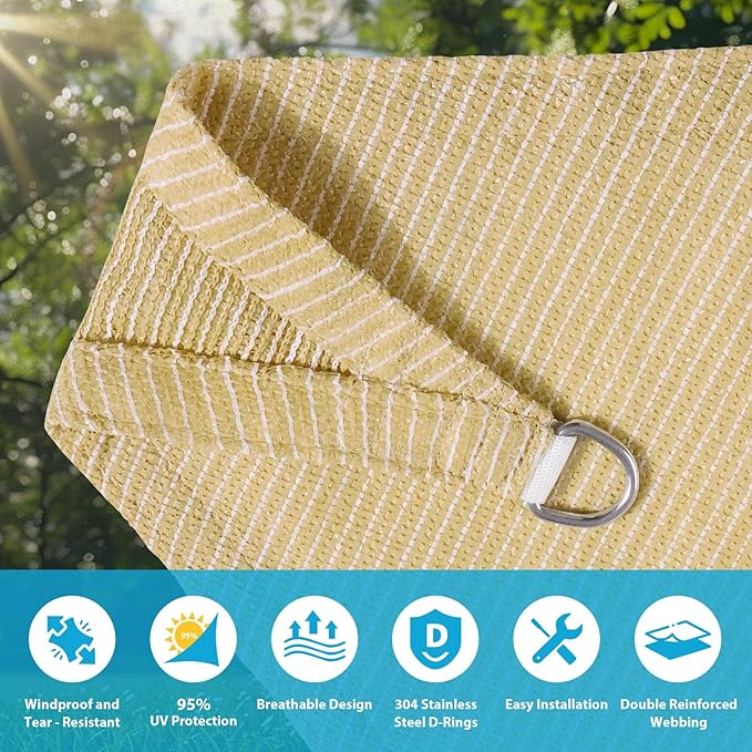 Amagenix Sun Shade Sail 7X17 Curved Edge Outdoor Shade Canopy Beige Breathable 95% UV Block Shade Cloth for Patio Garden Backyard (We Make Custom Size)