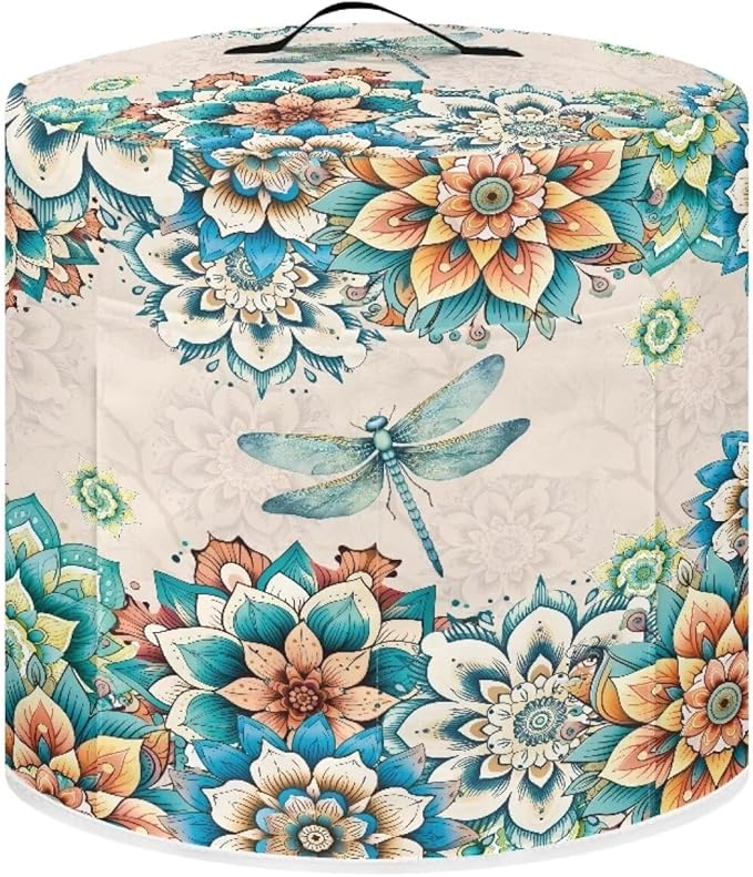 Xoenoiee Boho Mandala Floral Dragonfly Print Kitchen Appliance Dust Cover with Pockets, Electric Pressure Cooker Cover Compatible with Rice Cooker Cover Air Fryer Cover, for 3 Qt Pot