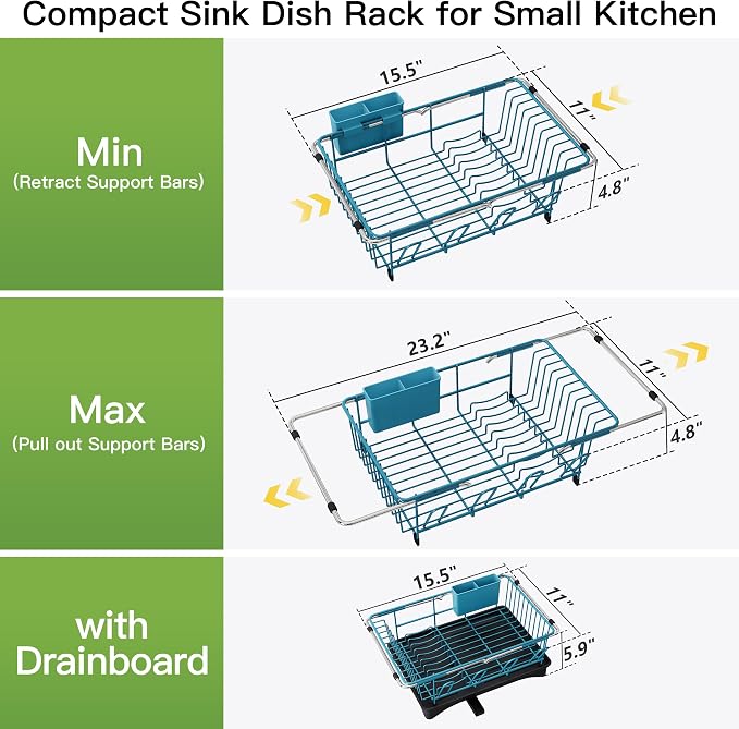JASIWAY Blue Dish Drying Rack in Sink - Image 6