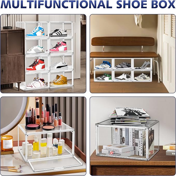 12 Pack Acrylic Clear Shoe Storage Boxes, Fits Up to Men's Size 12 - Image 7