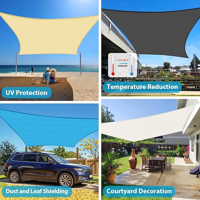 Amagenix Sun Shade Sail 10'X15'Curved Edge Outdoor Shade Canopy Turquoise Breathable 95% UV Block Shade Cloth for Patio Garden Backyard (We Make Custom Size)