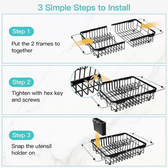 JASIWAY Black Dish Drying Rack Over the Sink - Image 8