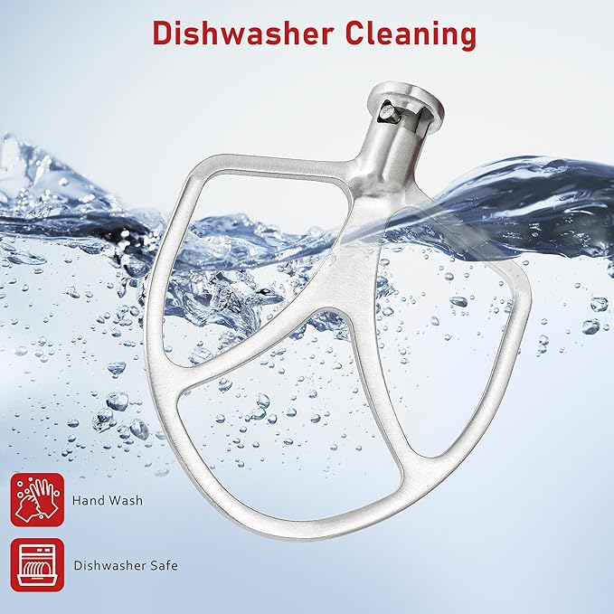 316 Stainless Steel 6qt Flat Beater Fits Kitchenaid 5QT Bowl-Lift Mixers, 100% Polished Smooth Uncoated,Thoroughly Mixing&Stable Operation with 0% Residue, Dishwasher Safe, Durability, Spatula&Recipes