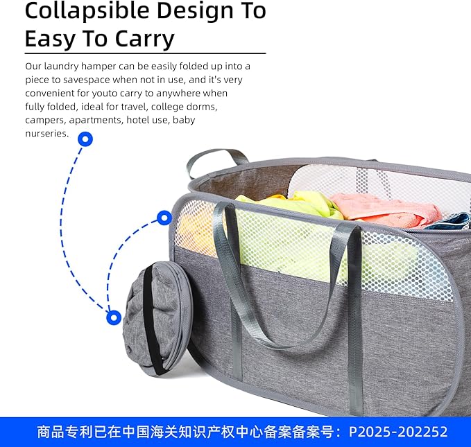 Pop Up Laundry Hamper, Holds 1.5 Loads, Honeycomb Breathable Laundry Basket | - Image 5