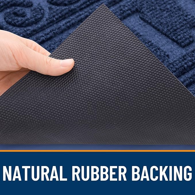 OLANLY Welcome Door Mat Indoor Outdoor Entrance, Heavy Duty Sturdy Front Door Mat, Waterproof All-Weather Doormat, Stain Resistant, Low Profile, Easy Clean Patio Entryway Mat, 47 x 24, Navy Blue
