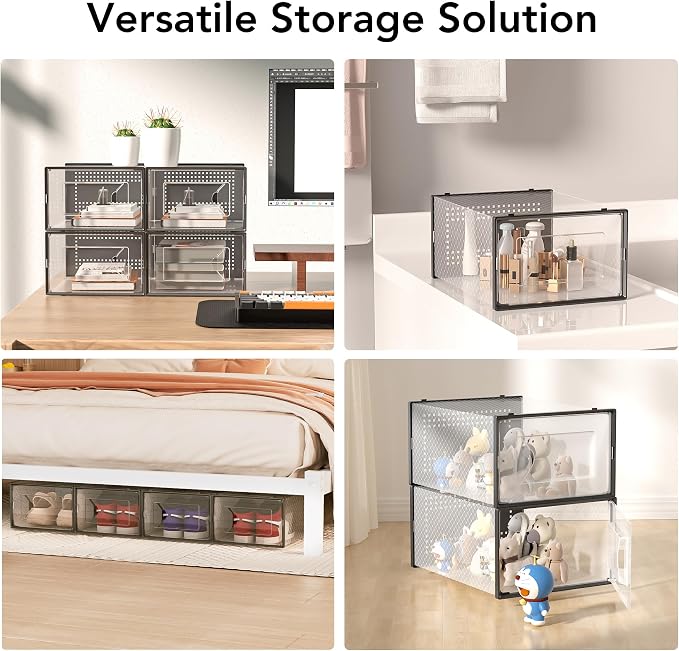 Foluck X-Large 15 Pack Shoe Storage Organizer Box Clear Plastic Stackable - Image 7