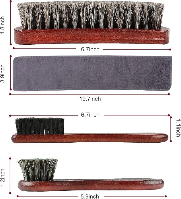 Rolett 4-Piece Horsehair Shoe Brush Shine Kit, Horse Hair Brush - Image 2