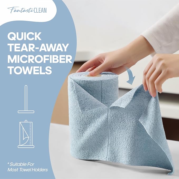 Fantasticlean Microfiber Cleaning Cloth Roll, 60 Pack, Baby Blue - Image 2