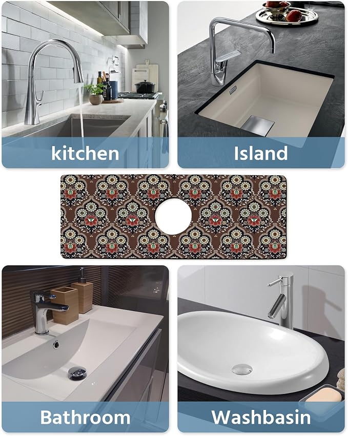 Patterned Sink Faucet Mat Kitchen Splash Guard Super Absorbent Drying Mat - Image 6
