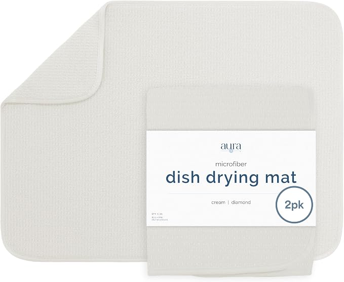 S&T INC. Dish Drying Mat, 2 Pack, Cream | Absorbent Microfiber, 2PK Extra Large by STINC