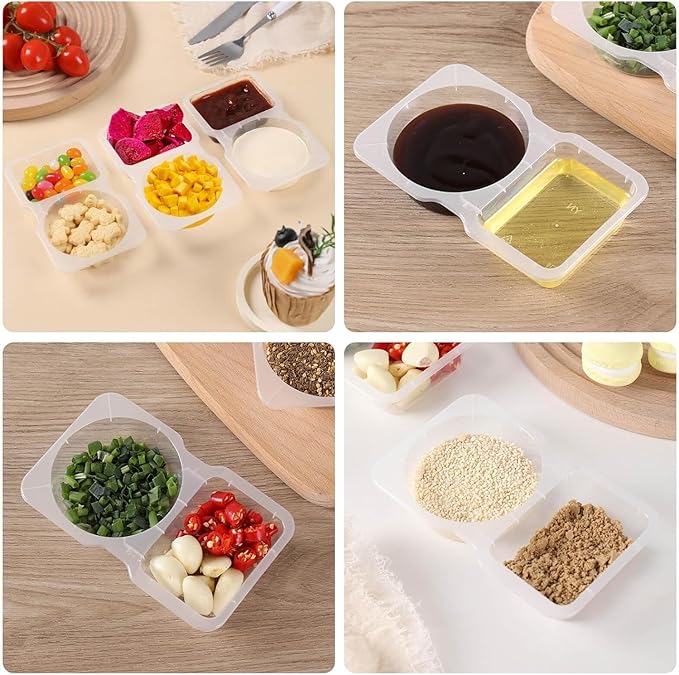 30 Sets BPA-Free Double Compartment Containers - Reusable Snack & Sauce Cups with Lids, Suitable for Kids and Adults, Ideal for On-the-Go Use, Snack Storage