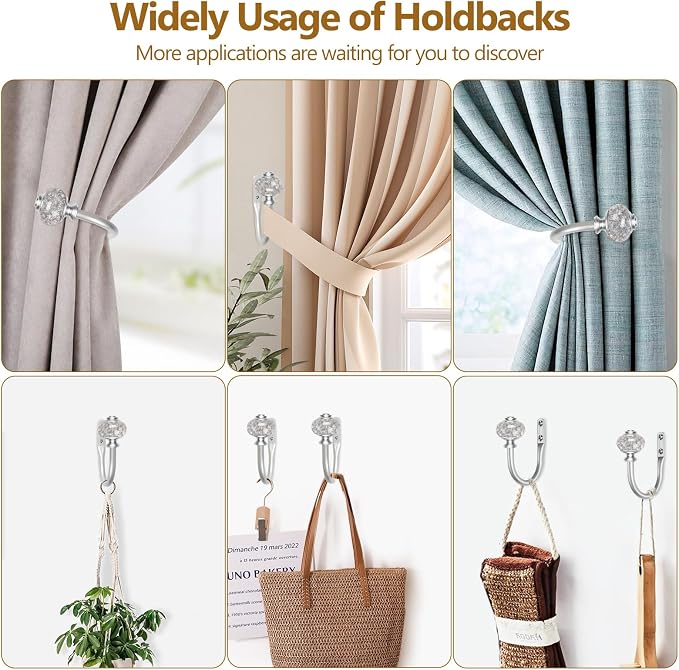USFOOK Silver Curtain Holdbacks, Decorative Drapery Tiebacks, 2 Pack/1 Pair | - Image 7