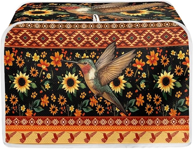 Aztec Hummingbird Sunflower Print 4 Slice Toaster Cover Fingerprint Protection Kitchen Accessories Decor Waterproof Bread Maker Cover