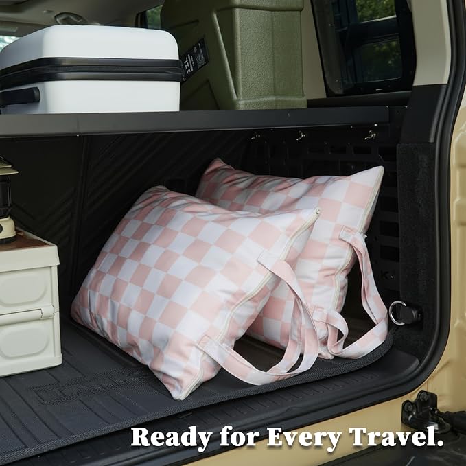Ohocut Pink Checkered 2 Pcs Large Travel Laundry Bags - Image 4