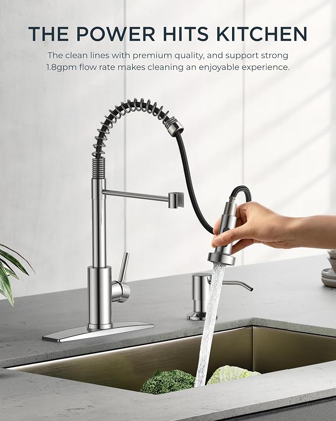 FORIOUS Kitchen Sink Faucet, Pull Down Sprayer, Classic High Arc, Chrome | - Image 4