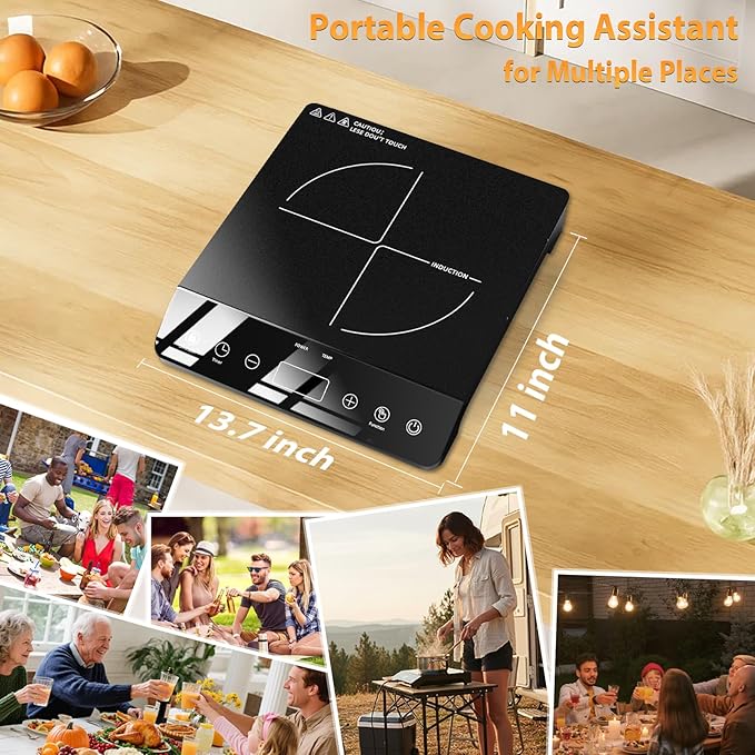Single Burner Induction Cooktop, ETL-Certified 1800W Portable Induction Cooktop Large 8 inch Heating Coil, 12 Temp Settings up to 465℉ Electric Stove Hot Plate with 3 Hour Timer, Safety Lock