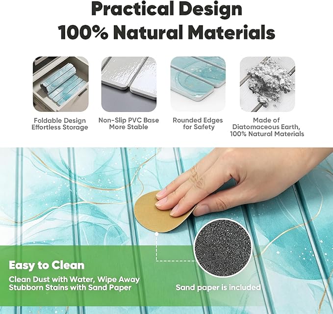 Stone Drying Mat for Kitchen Counter, Quick Diatomaceous Earth Mats for Dishes - Image 4