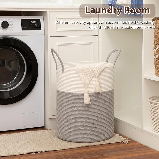 OIAHOMY 80L Nursery Hamper Laundry Basket Laundry Hamper Grey/White - Image 4