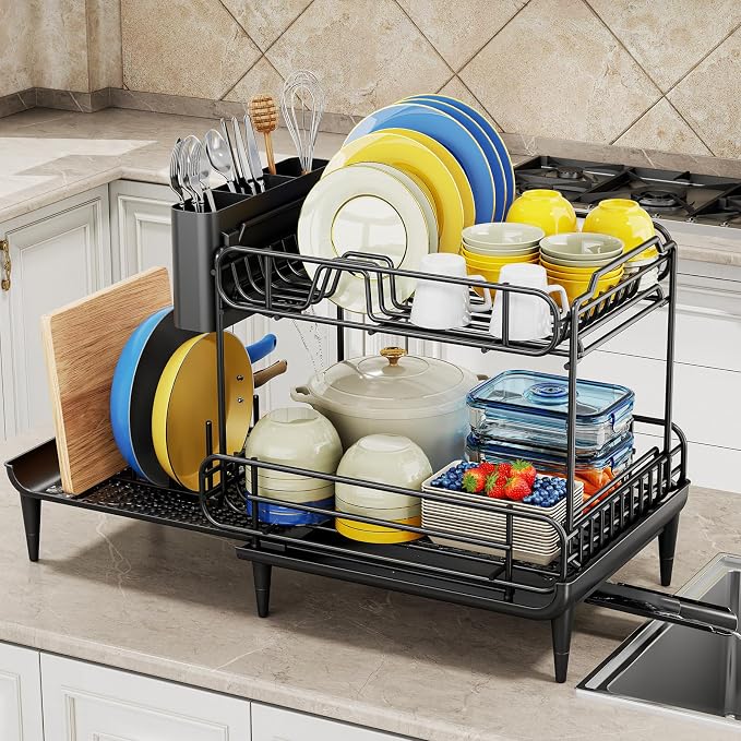 Urackify Dish Drying Rack for Kitchen Counter, Expandable 2 Tier Dish Rack - Image 9