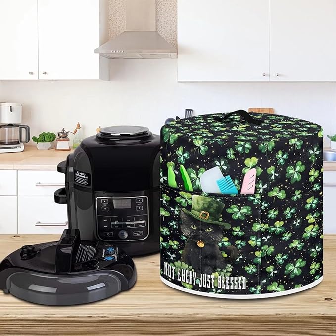 Green Shamrock Pattern Kitchen Appliance Dust Cover with Pockets, St. Patrick's Day Electric Pressure Cooker Cover Compatible with Crock Pot, Rice Cooker Cover, for 3 Qt Pot