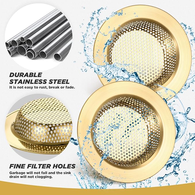 Retisee 2 Pcs Kitchen Sink Drain Strainer 4.4 Inch, Brushed Gold - Image 4