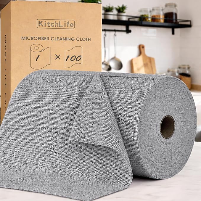KitchLife Microfiber Cleaning Cloth Roll, 100 Pack by OverDoorHooksKitchenSupplies