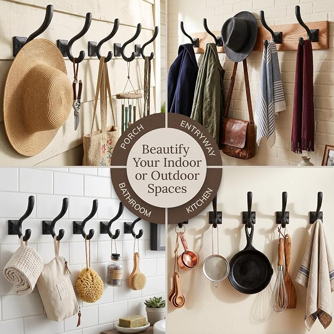 Rustic Wall Hooks for Hanging Cast Iron Black Coat Hooks Wall Mounted - Image 6
