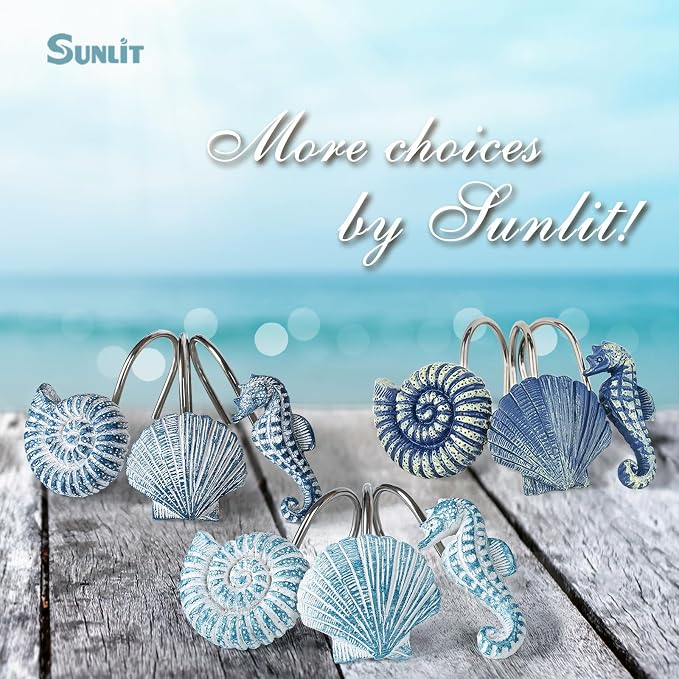 Sunlit Seashells Decorative Shower Curtain Hooks, Aqua Blue Ocean Creatures - Image 7