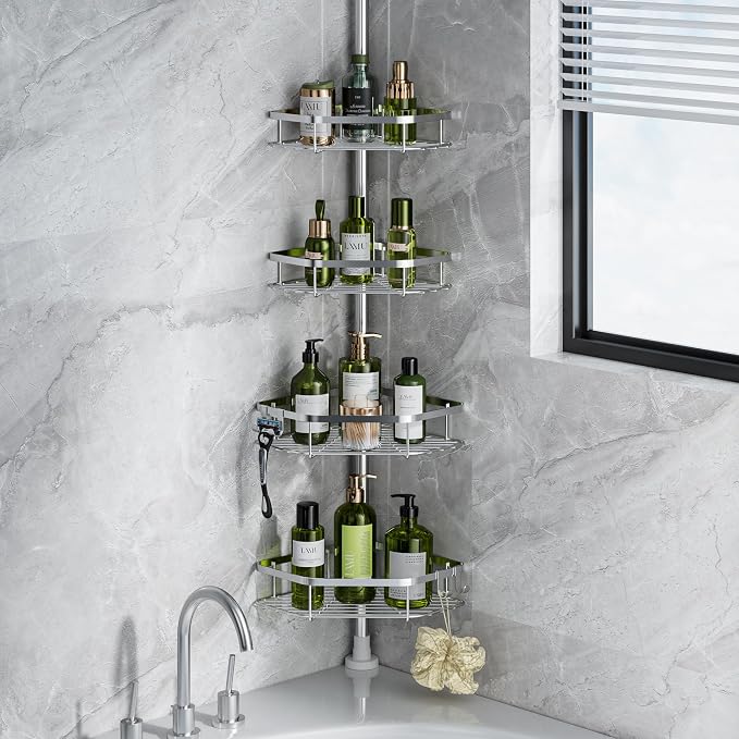 LAMU Corner Shower Caddy Tension Pole, 4-Tier Stainless Steel Organizer by YourHome-OrganizationHelper