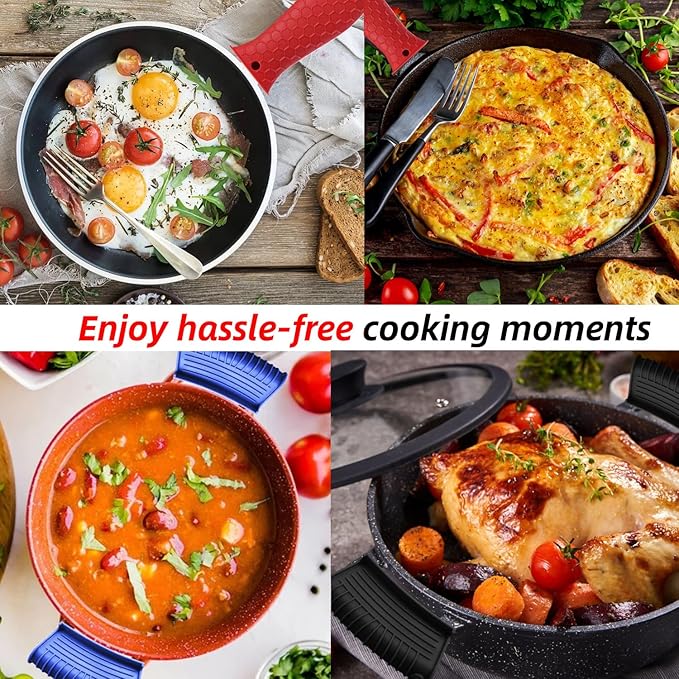 4 Pack Silicone Hot Handle Holder Cover Cast Iron Handle Cover Silicone Pot Holders Heat Resistant Assist Pan Handle Sleeve Non-Slip Pot Handle Covers for Cast Iron Skillet Metal Pan(Blue)