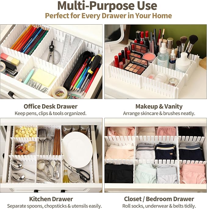 Adjustable Drawer Dividers, Cut-to-Fit DIY Organizers, 8 Pack | - Image 4