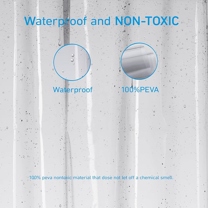 EHZNZIE Clear Black Shower Curtain Liner 72x72, PEVA Waterproof Bath Curtain - Image 2