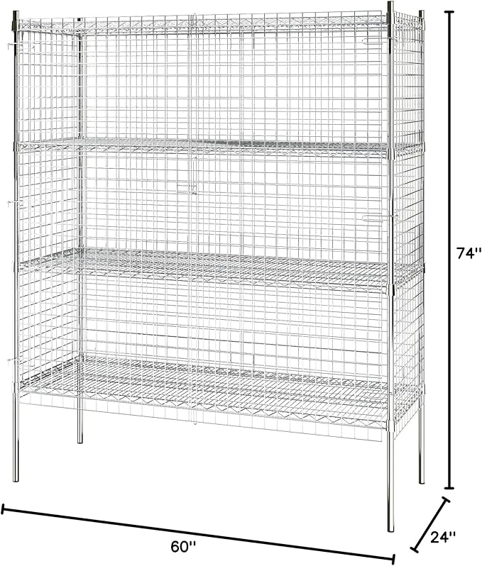 Commercial Grade NSF Listed Metal Wire Mesh Storage Chrome Security Cage Kit, 24" x 60" x 74", Perfect for Warehouse, Grocery Store, Restaurant, Dishroom