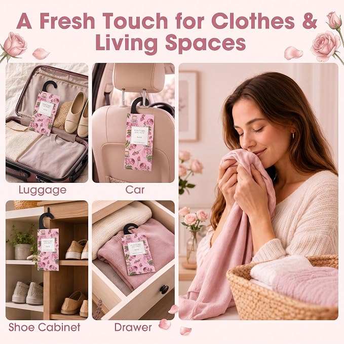 Large 12 Packs Rose Hanging Scented Sachets Long-Lasting Closet Deodorizer Air - Image 3