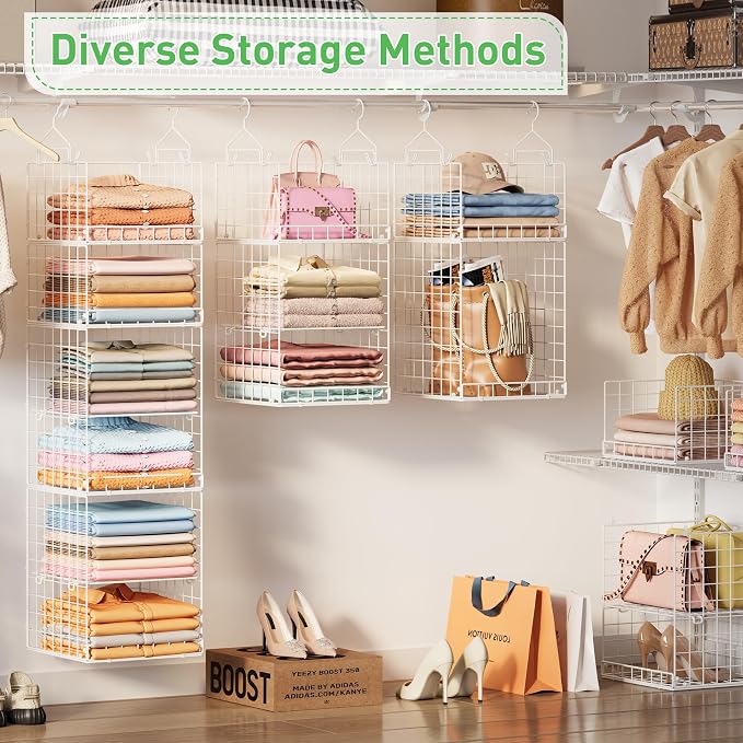 6 Tier Hanging Closet Organizers and Storage, 4 Hooks 2 Adjustable Dividers | - Image 2