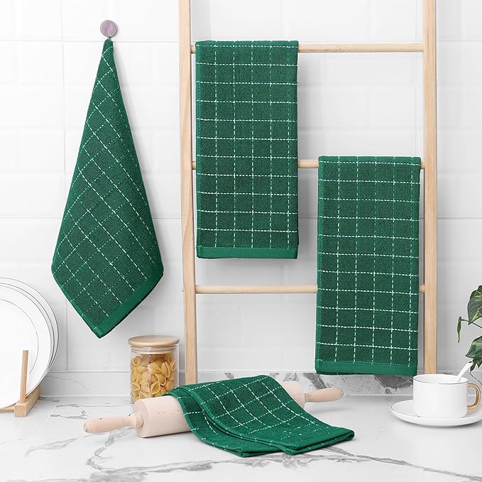 Homaxy 100% Cotton Terry Kitchen Towels, 4 Pack, Dark Green - Image 6