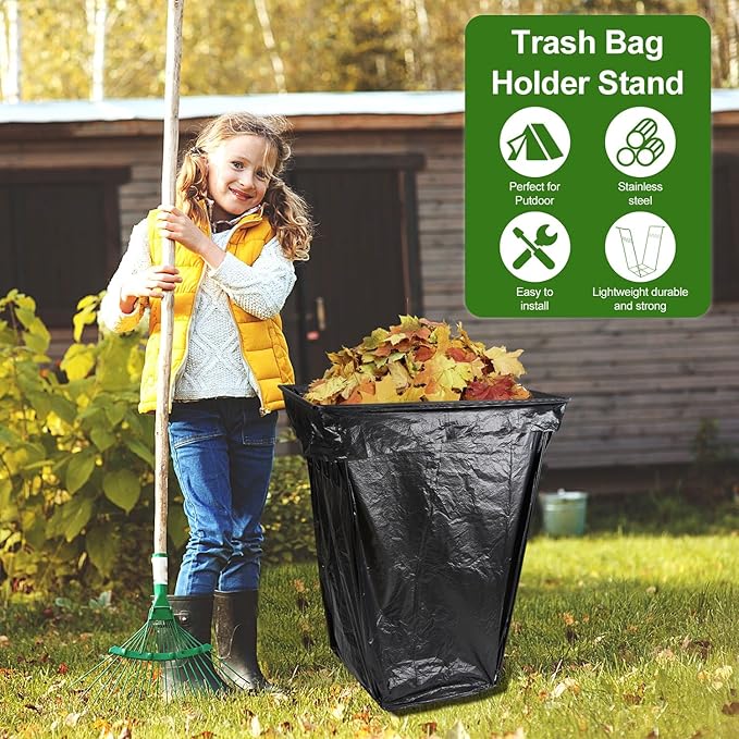 3 PCS Trash Bag Holder Stand, Outdoor Garden Garbage Bag Holder Holds 30-45 - Image 6