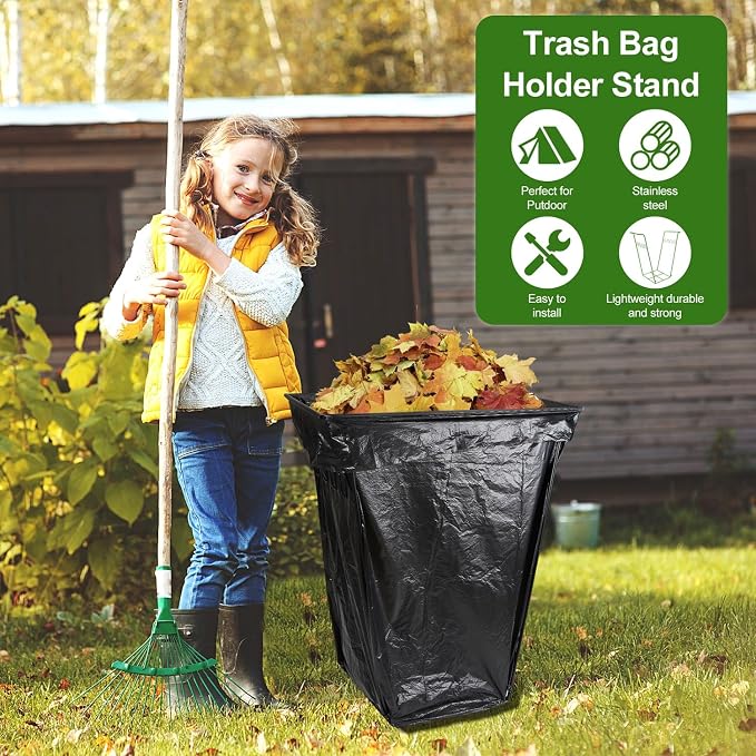 Trash Bag Holder Stand, Outdoor Garden Garbage Bag Holder Holds 30-45 Gallon - Image 6