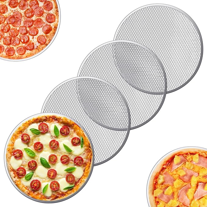 4 Pcs 12 Inch Round Pizza Screen, Aluminum Alloy Pizza Mesh for Oven, Food-Grade Baking Screen for Oven, Round Baking Tray for Home Kitchen BBQ
