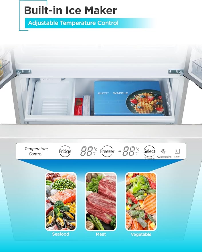 BLACK+DECKER 18 Cu. Ft. French Door Refrigerator with Built-in Ice Maker, Full Size Refrigerator with Bottom Mount Freezer Drawer, Frost Free, ENERGY STAR certified, BRF1800GIMW, White