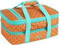 MIER Insulated Double Casserole Carrier Thermal Lunch Tote for Potluck Parties, Picnic, Beach, Fits 9 x 13 Inches Casserole Dish, Expandable by Mid Zipper, Orange