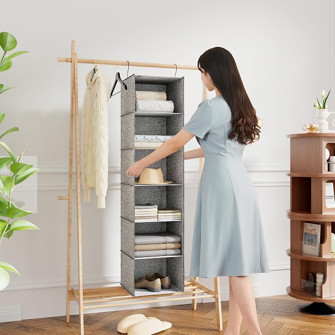 Hanging Closet Organizer 6-Shelf, Oxford Linen Wardrobe Storage, shoes & - Image 2