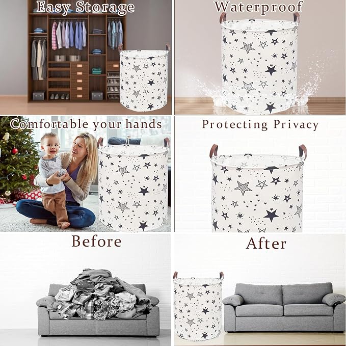 Waterproof Laundry Hamper Collapsible Laundry Basket Leather Handle Laundry Bag - Image 3
