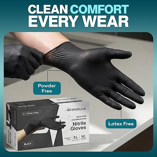 Disposable Black Nitrile Gloves Medium 100 Count - Image 4