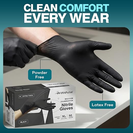 Disposable Black Nitrile Gloves X Small 100 Count - Image 4