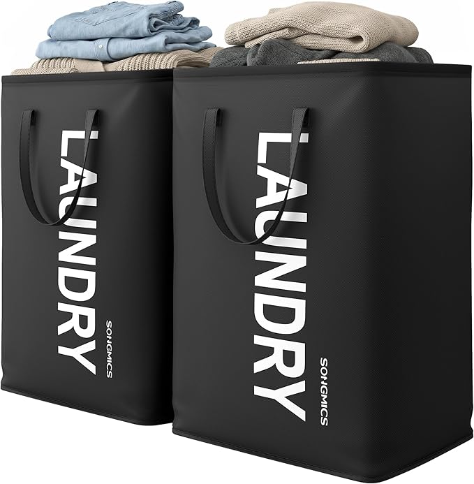 SONGMICS Laundry Hamper, 80L Foldable Basket, 2 Pack, Water-Repellent by Unknown