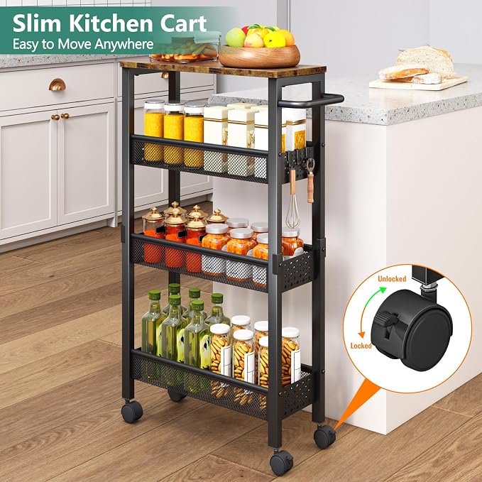 Vivihomety 4-Tier Slim Utility Rolling Laundry Cart - Image 7