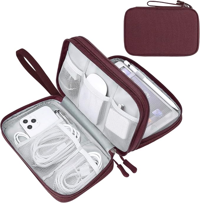 FYY Electronic Organizer, Travel Tech Pouch Bag, Wine Red | Wrist Strap by FYY