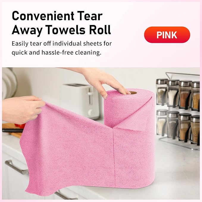 Microfiber Cleaning Cloth Roll, 75 Pack Tear Away Microfiber Towel, Reusable - Image 3